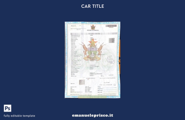 modello di certificato di immatricolazione del veicolo dello Zimbabwe in stile v